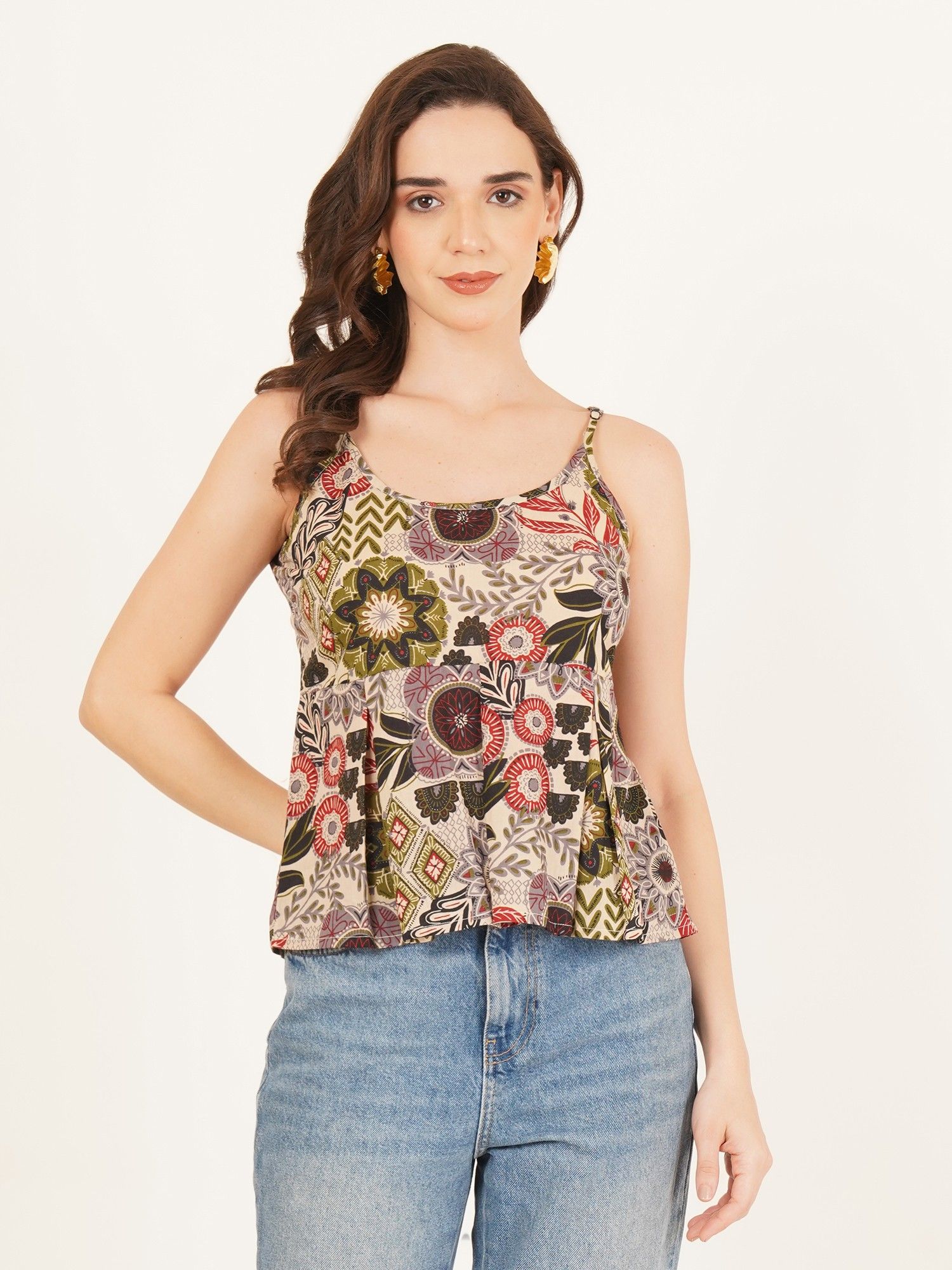 Multi-Color Round Neck Floral Sleeveless Top-image-5