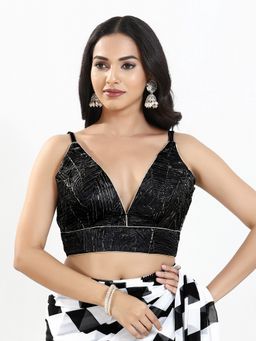 VAMAS - THE DESIGNER BLOUSES - Women Black Textured Sleeveless Padded Blouse