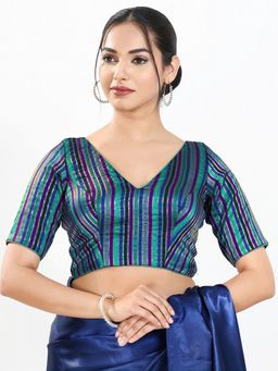 VAMAS - THE DESIGNER BLOUSES - Women Blue V-Neck Stripes Half Sleeves Padded Blouse