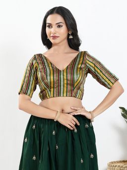 VAMAS - THE DESIGNER BLOUSES - Women Multi-Color V-Neck Stripes Half Sleeves Padded Blouse