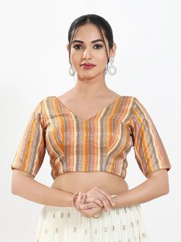 VAMAS - THE DESIGNER BLOUSES - Women Peach V-Neck Stripes Half Sleeves Padded Blouse