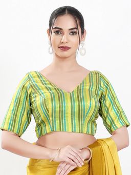 VAMAS - THE DESIGNER BLOUSES - Women Green V-Neck Stripes Half Sleeves Padded Blouse