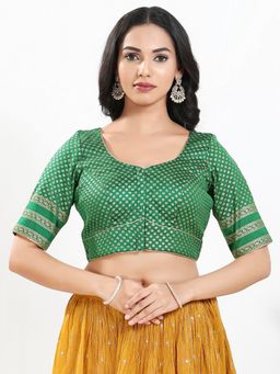 VAMAS - THE DESIGNER BLOUSES - Women Green Round Neck Floral Half Sleeves Padded Blouse