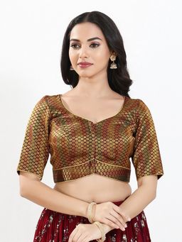 VAMAS - THE DESIGNER BLOUSES - Women Maroon Sweetheart Neck Floral Half Sleeves Padded Blouse