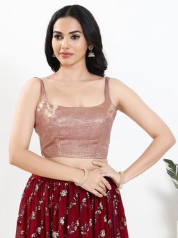 VAMAS - THE DESIGNER BLOUSES - Women Rose Gold Square Neck Textured Sleeveless Padded Blouse