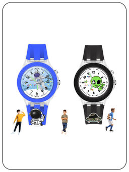 Spiky - Round 3D Cartoon Kids Analog Watch with Led Luminous 7 Multicolour Light (Pack of 2) (Medium)
