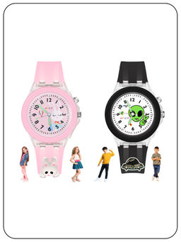 Spiky - 3D Cartoon Kids Analog Watch with 7 Multicolour Glowing Disco Light (Pack of 2) (Medium)