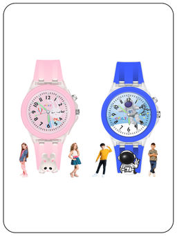 Spiky - 3D Cartoon Kids Analog Watch with 7 Multicolour Glowing Disco Light (Pack of 2) (Medium)