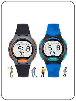 Spiky - Round Digital Sports Wrist Watches for Kids Boys & Girls Black and Blue (Pack of 2) (Medium)
