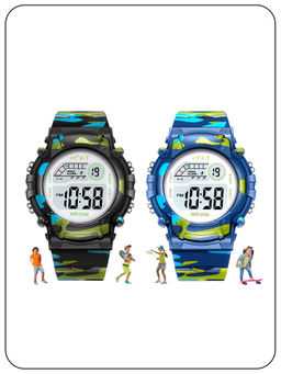 Spiky - Round Camouflage Digital Sports Wrist Watch for Kids Boys & Girls Combo (Pack of 2) (Medium)