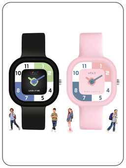 Spiky - Rectangle Analogue Wrist Watch for Kids Girls & Boys Simple School (Pack of 2) (Medium)