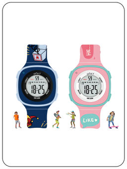 Spiky - Square Designer Multifunctional Digital Wrist Watch for Kids Blue & Pink (Pack of 2) (Medium)