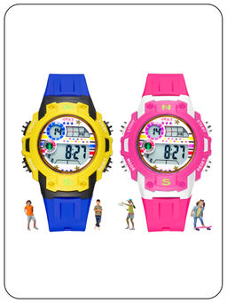 Spiky - Round Stylish & Unique Kids Sports Wrist Watch for Pink Blue (Pack of 2) (Medium)