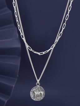 Carlton London - Rhodium Plated Aries Zodiac CZ Studded Silver Necklace