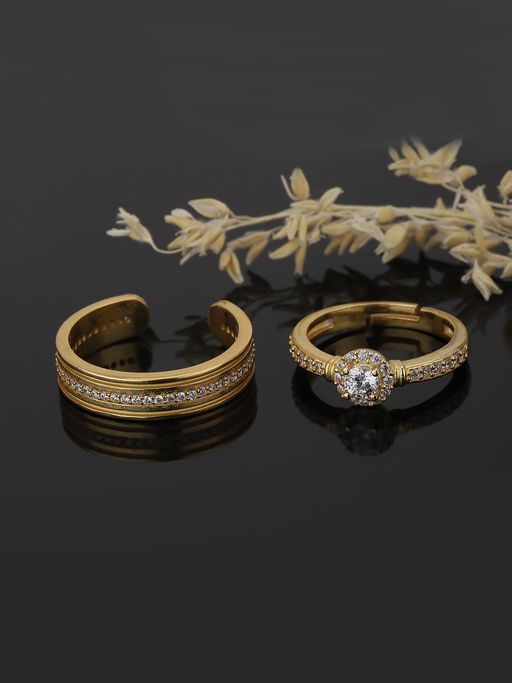 Carlton London Gold Toned CZ Studded Gold Plated Couple Ring
