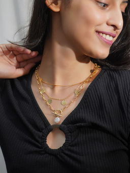 Niscka - Multi Layer Gold And Pearl Chain Necklace