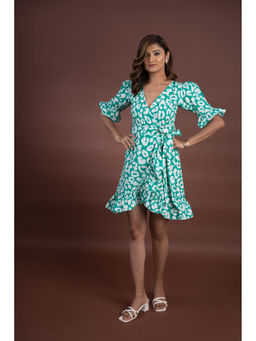SHOP GULMOHAR - Olivia Turquoise Mini Wrap Dress
