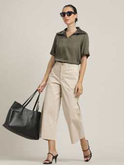 Saltpetre - Women Collar Neck Solid Top and Pant (Set of 2)