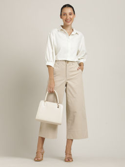 Saltpetre - White Women Wide-Leg Solid Shirt and Pant (Set of 2)