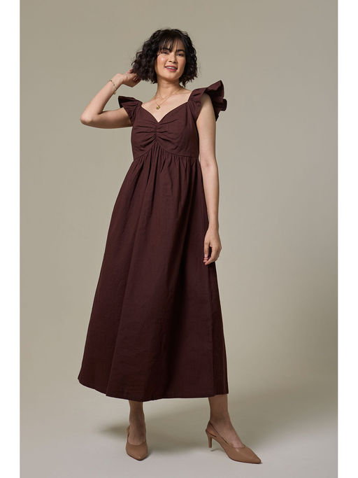 Buy Studio Rabha Mocha Cotton Linen Sweetheart Dress (2XS) Online