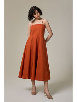 Studio Rabha - Orange Cotton Linen Strappy Dress