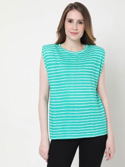 VERO MODA - Women Striped Green T-shirt
