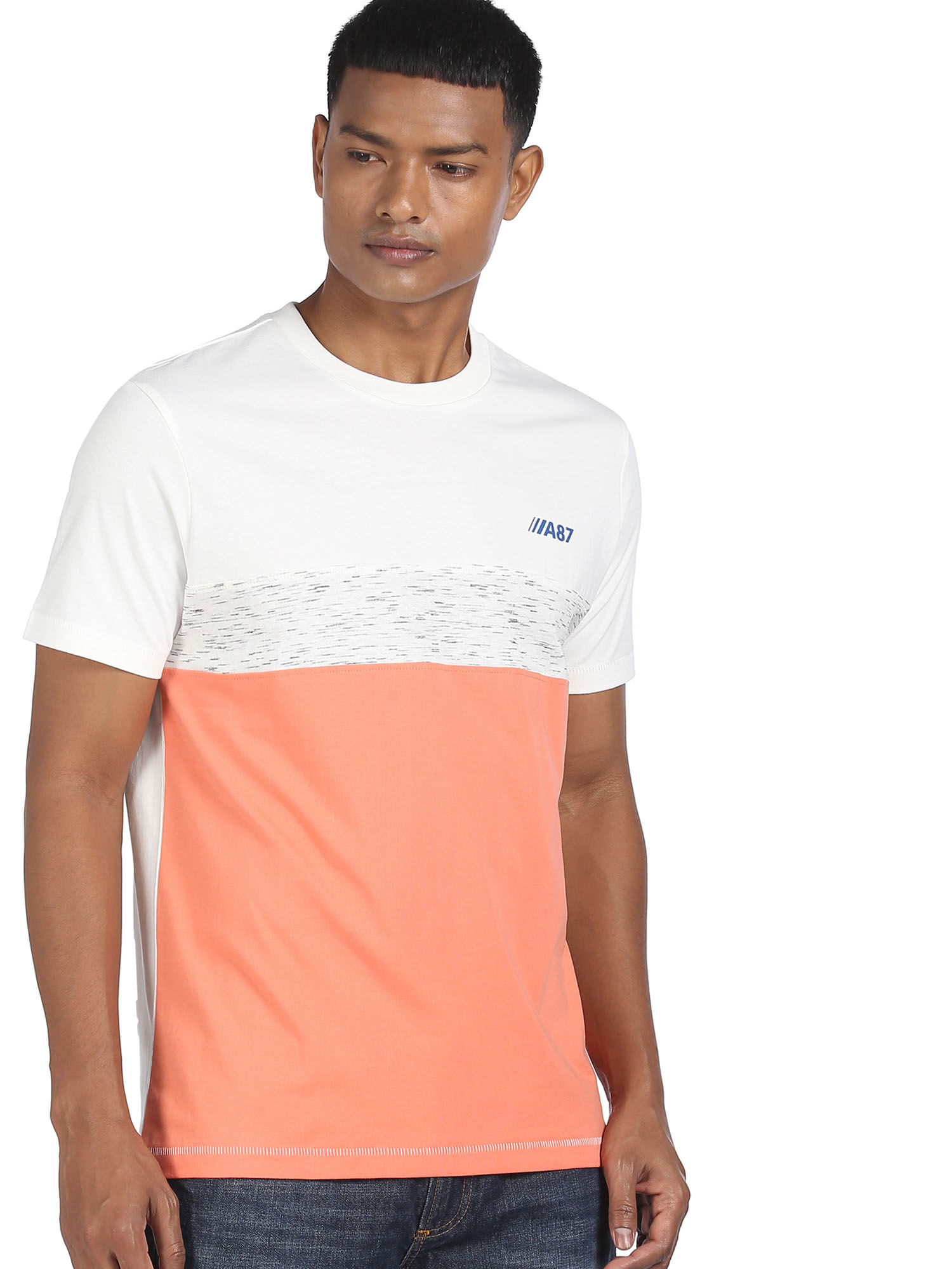 Peach Cotton Colour Block T-Shirt 