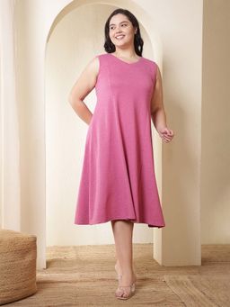 Amydus - Plus Size Pink A-Line Cotton Sleeveless Dress