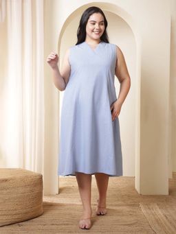 Amydus - Plus Size Light Blue Sleeveless Cotton Midi Dress