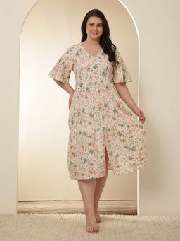 Amydus - Plus Size Floral Print Tiered Cotton Dress
