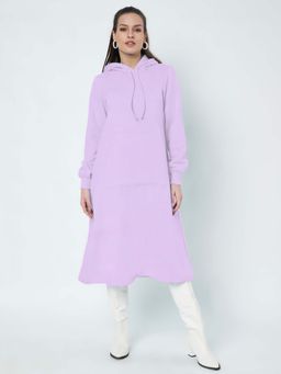 BRINNS - Women Lavender Hood Cuffed Sleeves A-Line Midi Dress