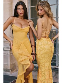 MISS MOSA BY AKANKSHA - Alana Statement Bodycon Ruffled Yellow Maxi Dress