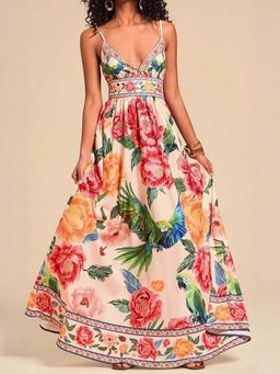 MISS MOSA BY AKANKSHA - Anemone Floral Summer Holiday Multi-Color Maxi Dress