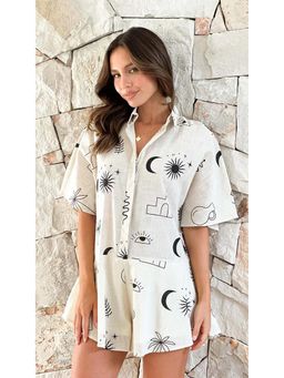 MISS MOSA BY AKANKSHA - Ella Statement Romper Off White Mini Dress