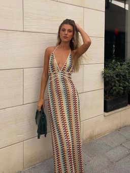 MISS MOSA BY AKANKSHA - Reba Soft Crochet Resort Wear Multi-Color Maxi Dress