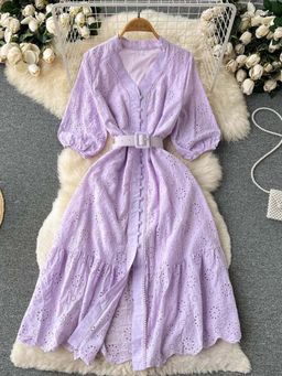 MISS MOSA BY AKANKSHA - Sansa Eyelet Cotton Lavender Midi Dress