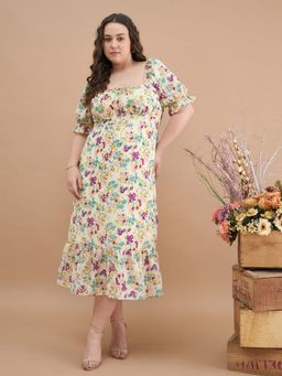 Kibo - Women Floral Printed Multi-Color Midi Dress
