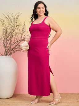 Kibo - Plus Size Shoulder Straps Sheath Pink Maxi Dress