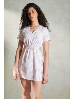 Virgio - Women Pink Pure Cotton Waist Cutout Floral Mini Dress