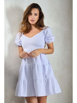 Virgio - Women Lavender Seersucker Pure Cotton Tier Mini Dress