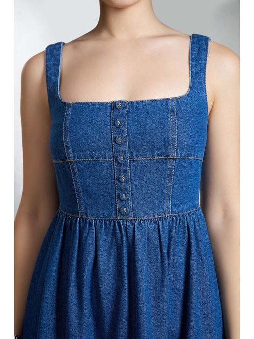 virgio denim dress Buy 100% Cotton Denim Banded Flared Dress For Women Online - Blue