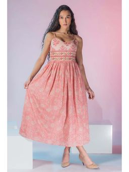 Virgio - Women Peach Pure Cotton Block Print Slip Midi Dress