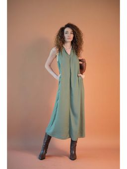 Virgio - Women Green Linen Halter With Back Criss-Cross Maxi Dress