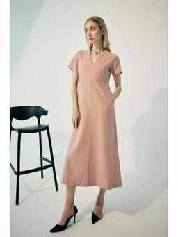 Virgio - Women Pink Linen A-Line Dress Maxi