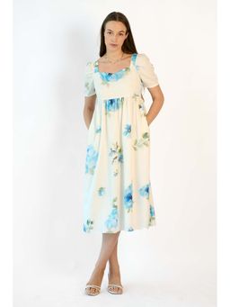 Virgio - Women Off White Pure Tencel Volume Sleeve Midi Dress