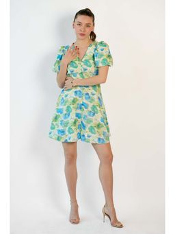 Virgio - Women Multi-Color Pure Viscose Puff Sleeve Mini Dress