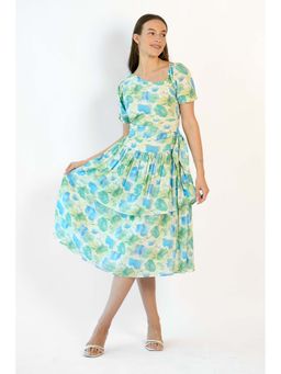 Virgio - Women Multi-Color Pure Viscose Floral Tiered Cut Out Midi Dress