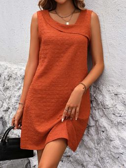 Outzidr - Orange Round Neck Sleeveless Mini Dress