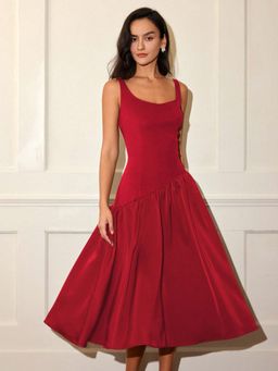 Outzidr - Red Flare Hem Sleeveless Party Maxi Dress