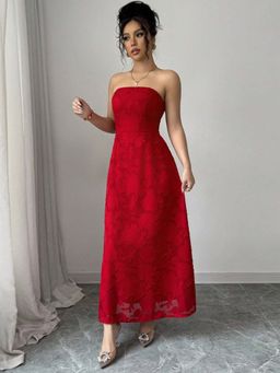 Outzidr - Red Strapless Fitted Party Maxi Dress